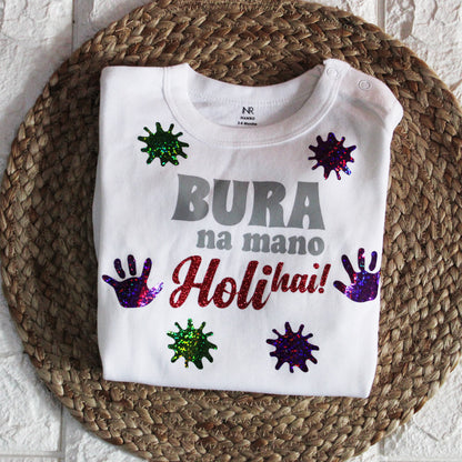 "Custom name Bura Na Mano Holi Hai Organic jumpsuit for your little one."
