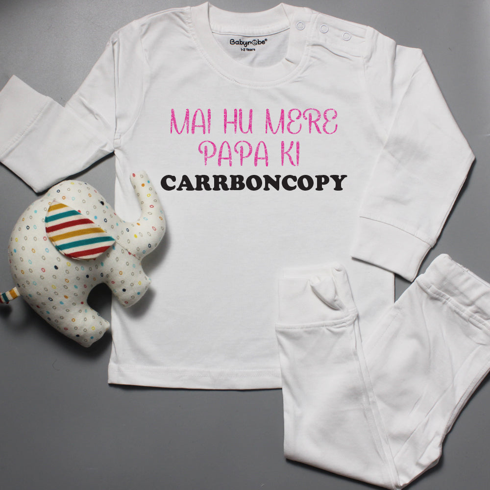 " Mai Hu Mere Papa Ki Carboncopy T-Shirt & Pajama set for your little one with custom name."