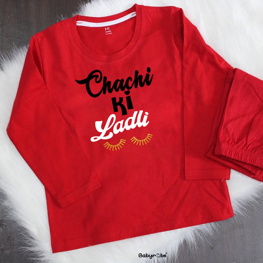 "Sweet custom name T-Shirt & Pajama for design Chachi ki Ladli."