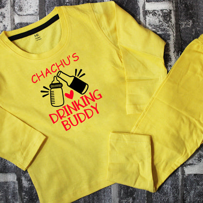 "Soft and comfortable baby T-Shirt & Pajama Set  with custom name."