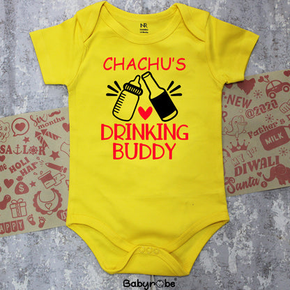 "Personalized baby onesie for Chachu's Drinking Buddy with custom name."

