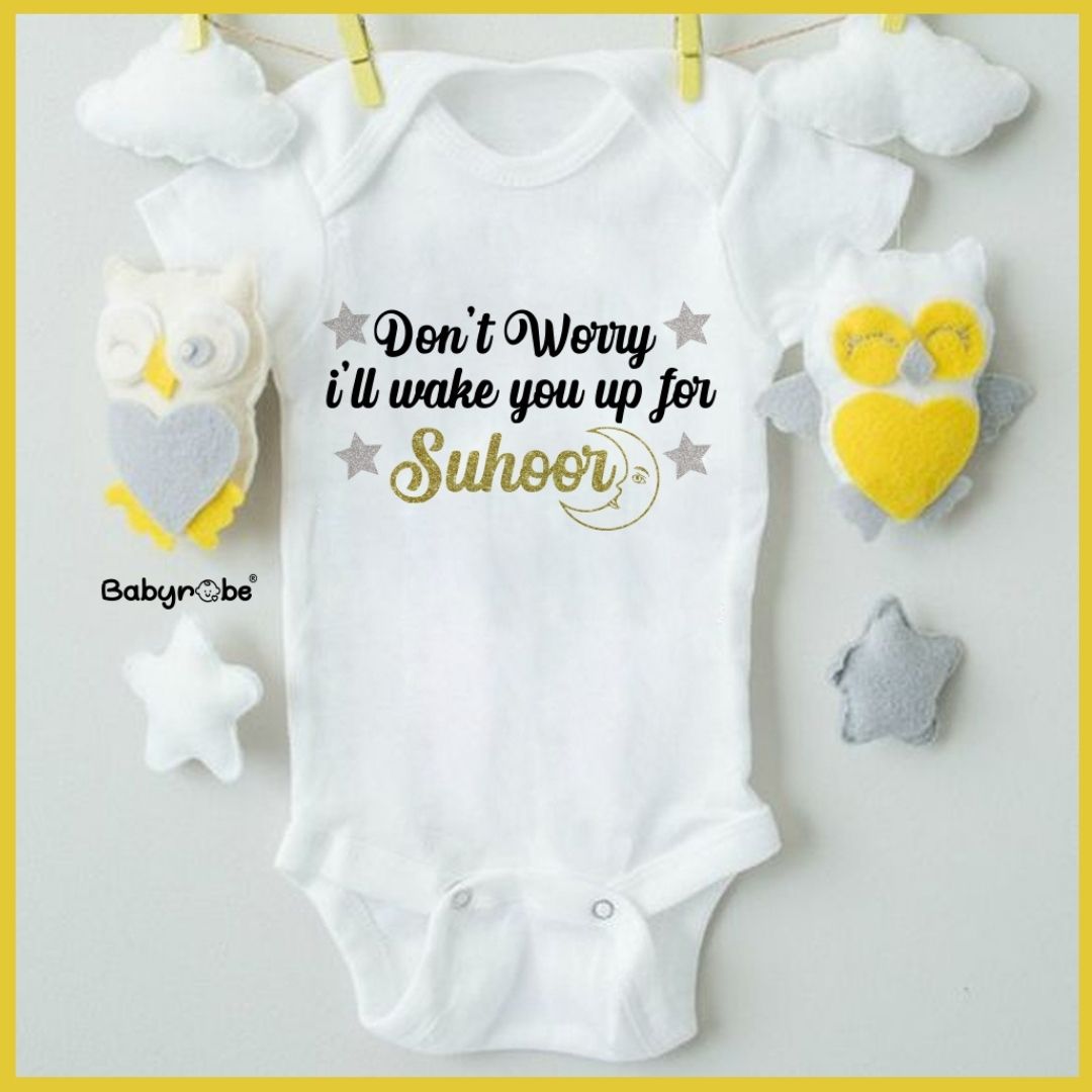 "Customizable eid baby outfit with name."
