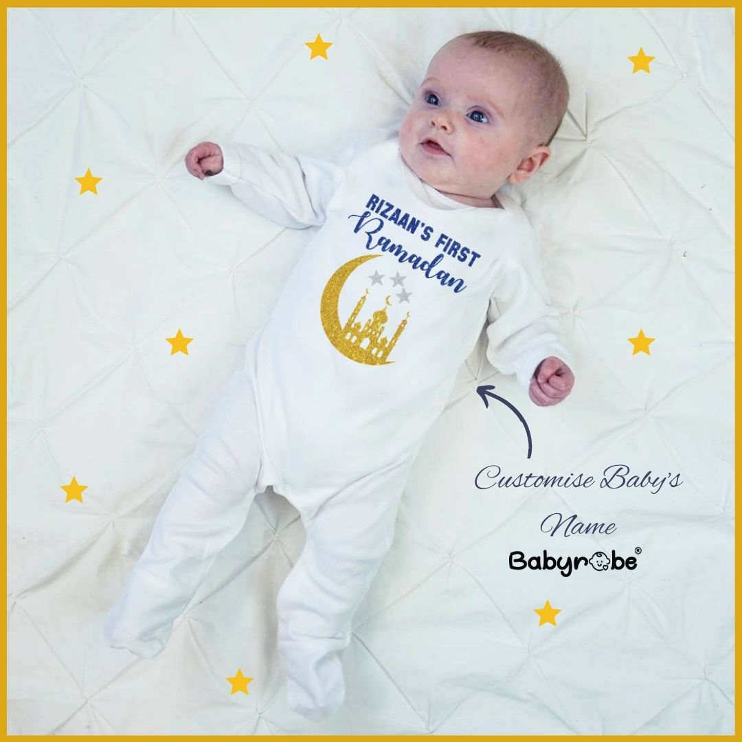 
"Custom name First Ramadan jumpsuit for your little one."