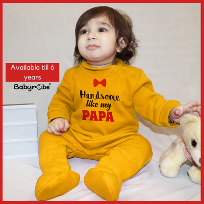 "Baby weellon jumpsuit with personalized name for a special Handsome Like My Papa."