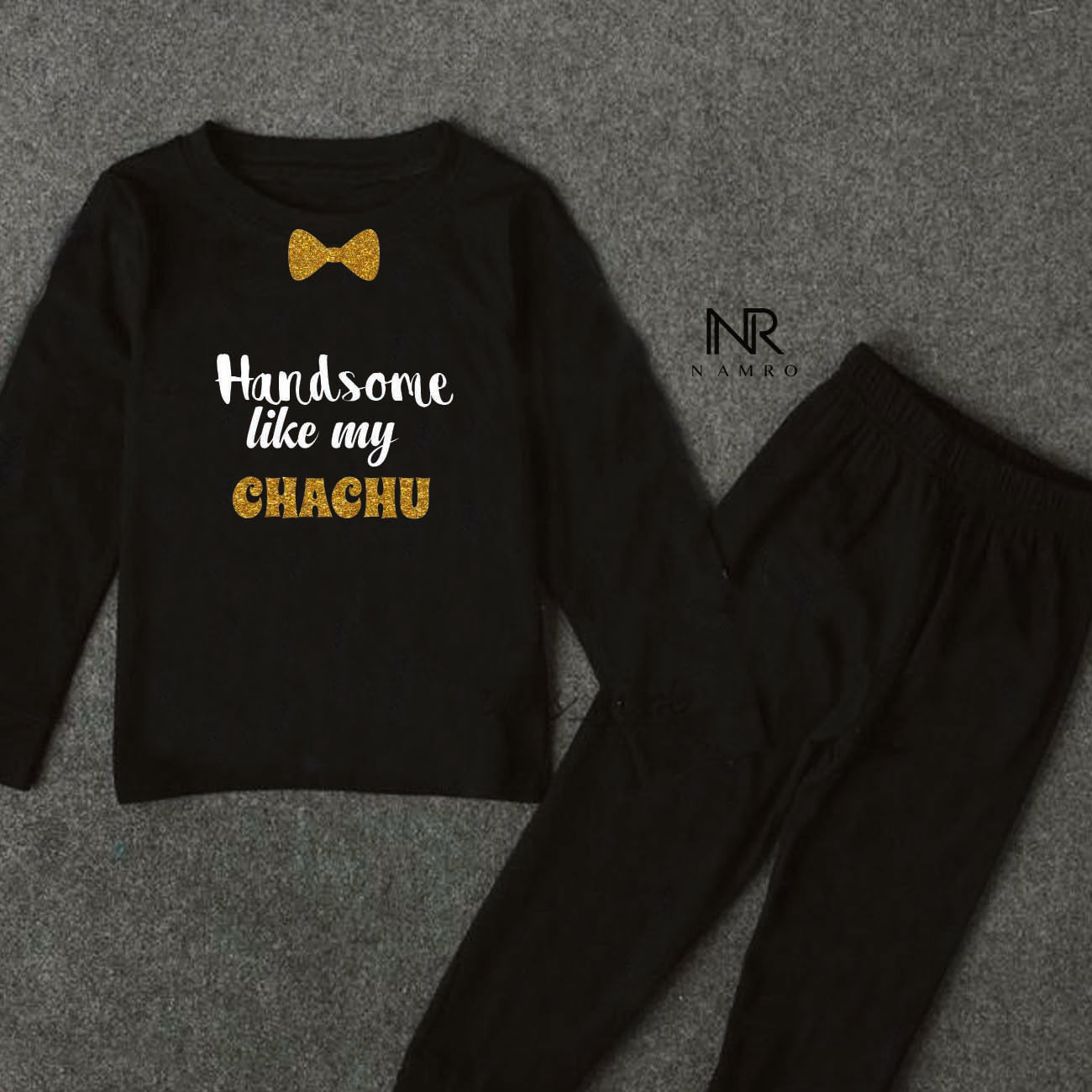 "Cute baby T-Shirt & Pajama set with a custom graphic and soft cotton fabric."
