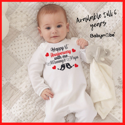 "Cute custom name baby jumpsuit for Happy 1st Anniversary with me."