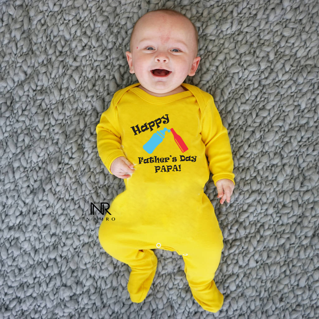 "Cute custom name baby Organic  jumpsuit for Happy Father's Day."
