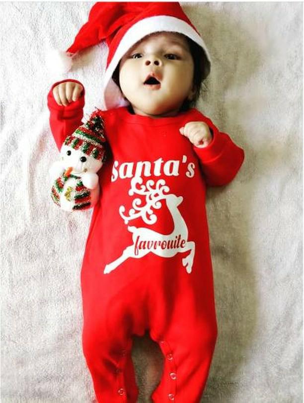 "Santa’s Little Helper’ in red , Soft, cozy onesie customized ,Custom baby apparel,Newborn onesie"
