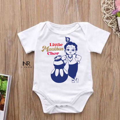 "Little Maakhan Chor with a Custom Baby Name  onesie."