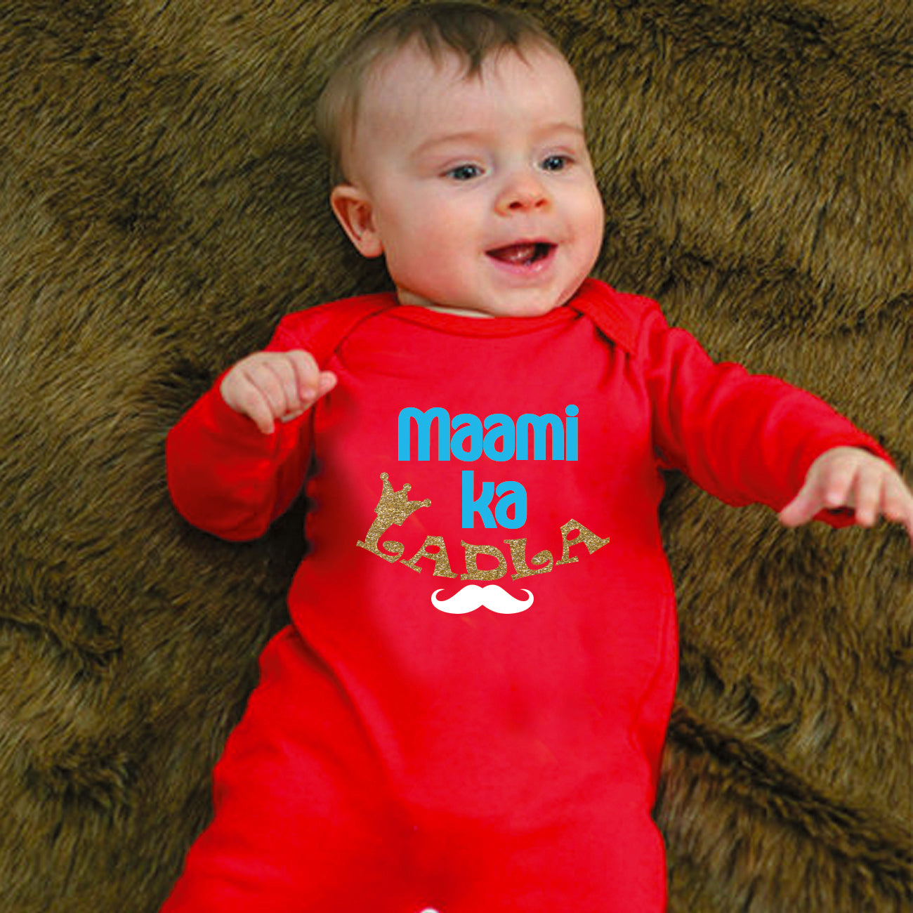 "Custom baby Organic Jumpsuit featuring a fun print and personalized text."