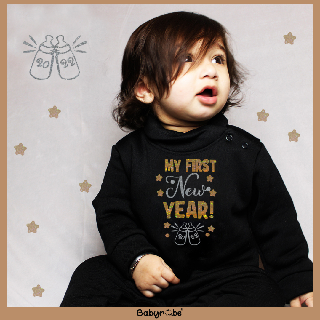 "Cute custom name baby Woollen jumpsuit for first New year."
