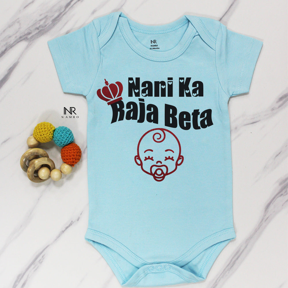 "soft, cozy onesie customized with your baby’s name or special Nani Ka Raja Beta."