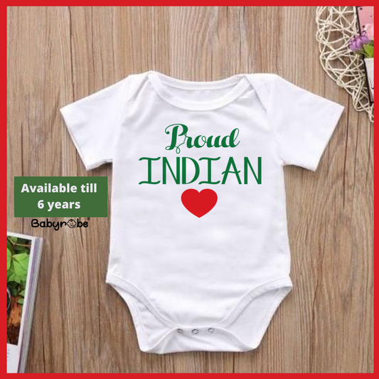 "Custom baby onesie with name and special design Proud Indian."