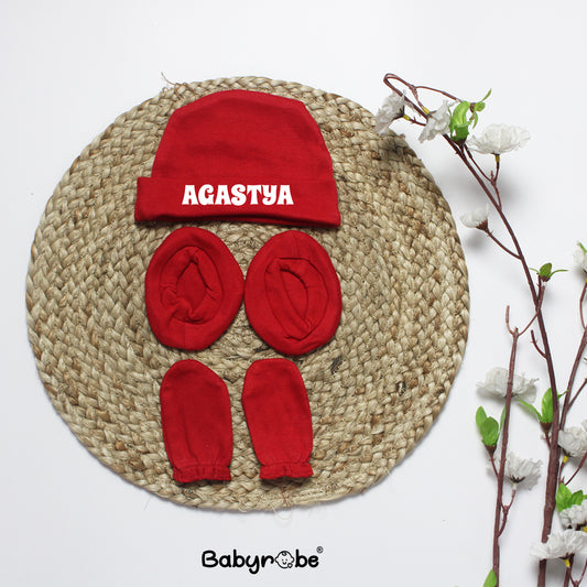 Cap, Mittens & Booties (Customise Baby's Name)