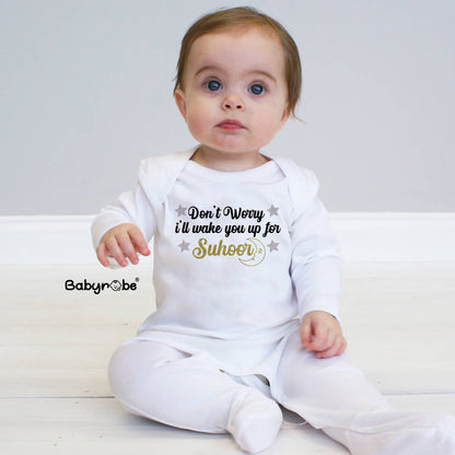 "Cute custom name baby organic jumpsuit for first eid."