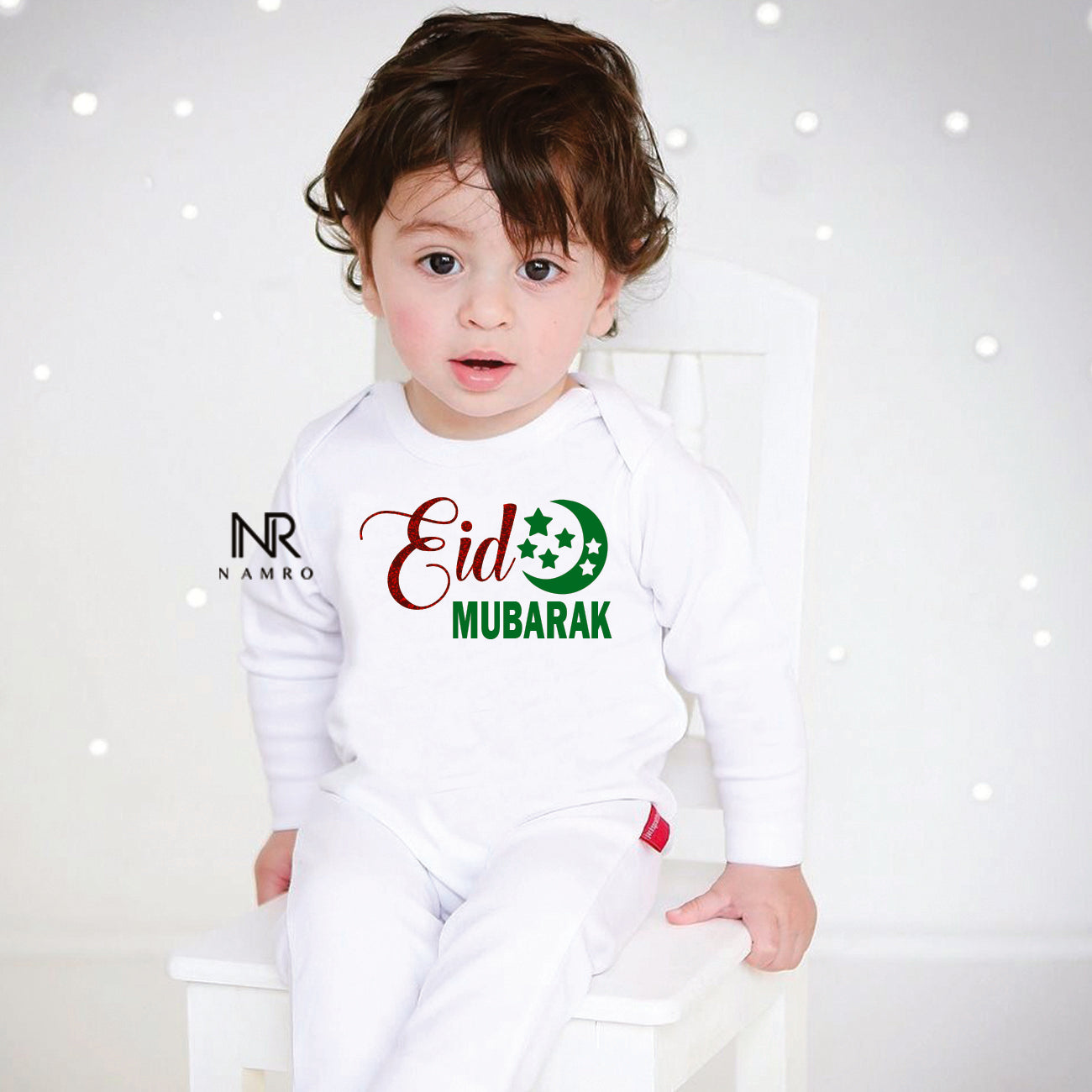 "Custom name eid_mubarak_ organic jumpsuit for your little one."