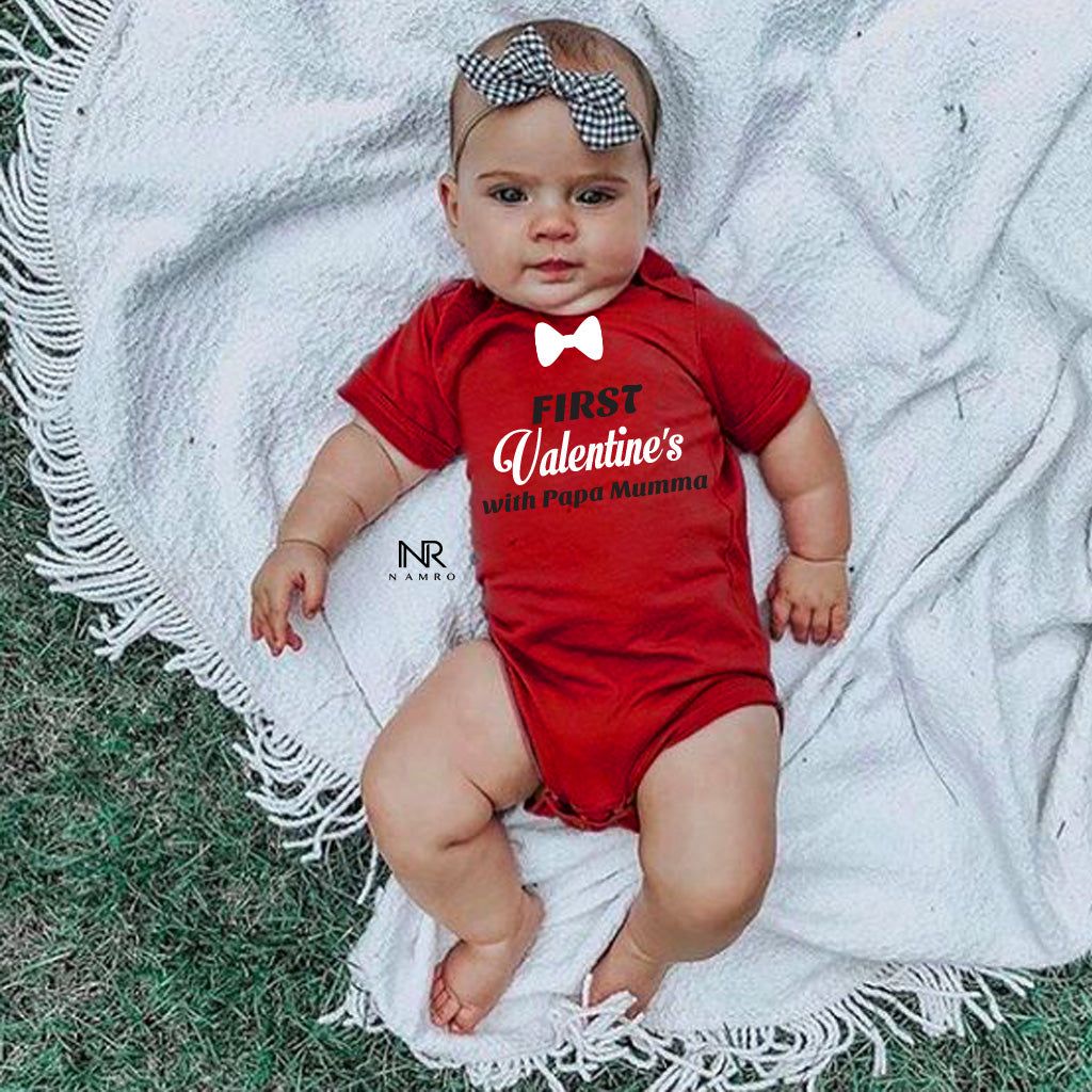 "Celebrate valentine's Day with a personalized baby onesie."