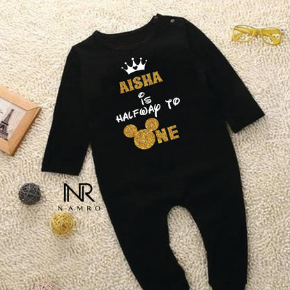 "graphic and soft cotton fabric,  personalized baby jumpsuit, perfect for birthday design"