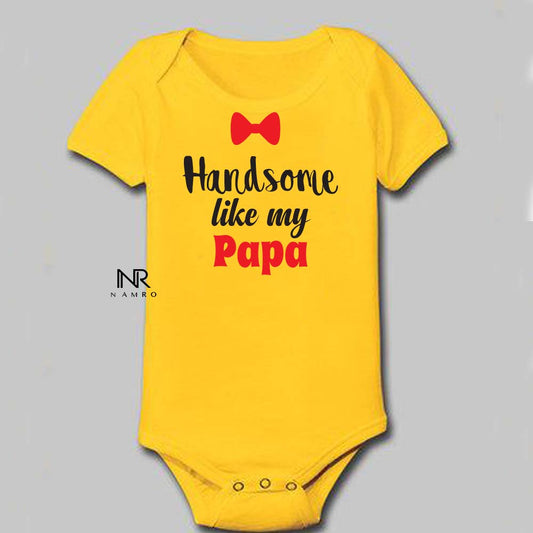 "Custom baby onesie with name and special design for Handsome Like my papa."
